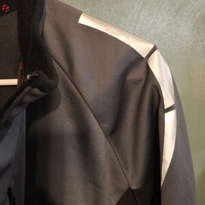 Chic Gray and Black Jacket with White Details